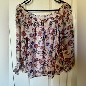 Lined chiffon floral blouse with sheer sleeves